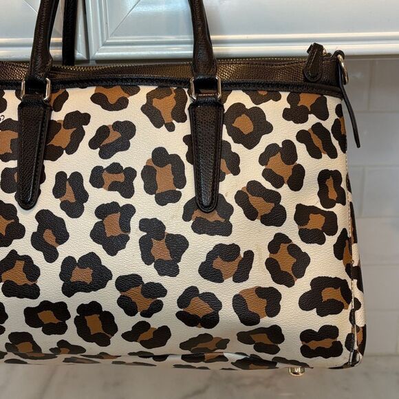Coach Bag Purse Handbag Leather Morgan Ocelot Leopard Print Convertible Satchel - Picture 6 of 17